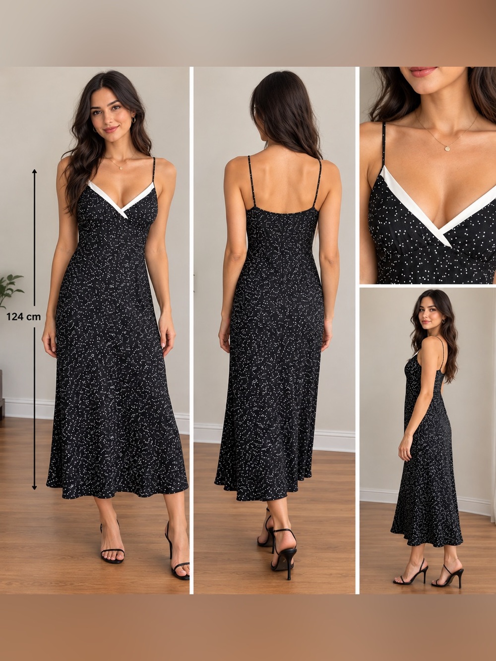 Jones New York Black & White Speckled Midi Slip Dress